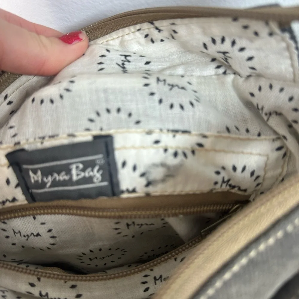 Myra Bag Brown and White Cowhide Shoulder Bag Crossbody Grey canvas western - Picture 8 of 12